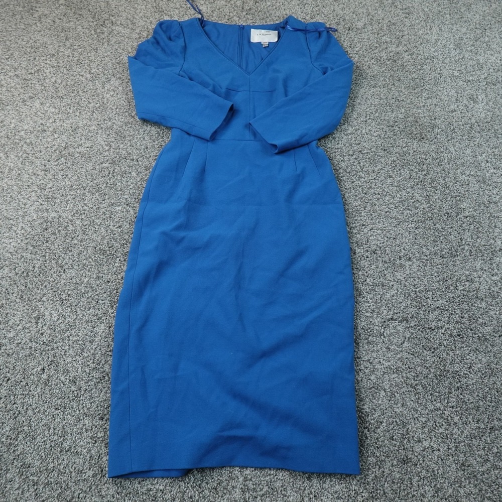 LK Bennett Dress Womens 2 Blue MAI V Neck Long Sleeve Pencil Sheath Fitted Flex